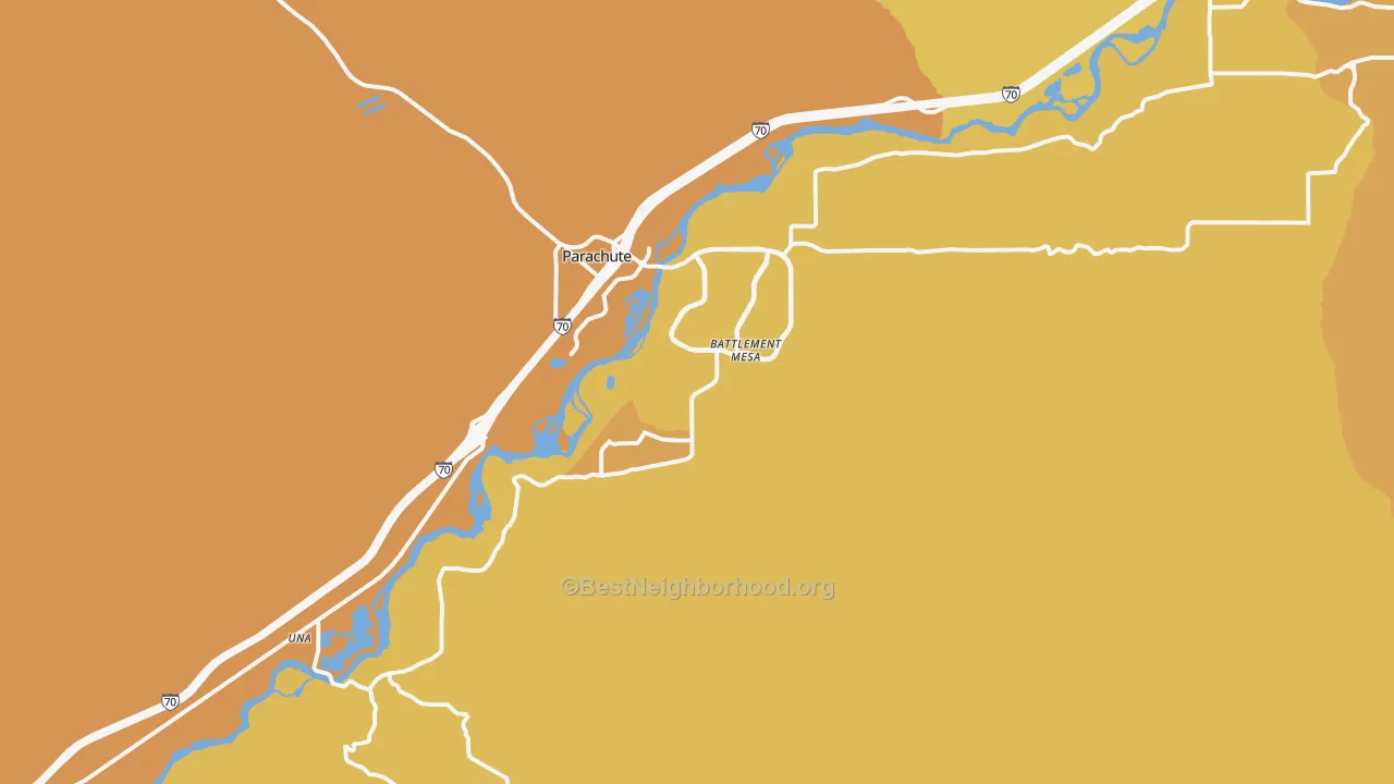 Map of the best neighborhoods in the Battlement Mesa area, with better matches in green and worse matches in red