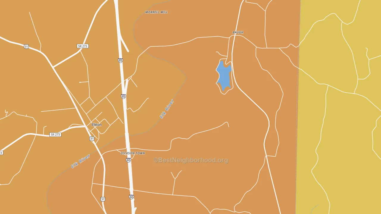 Map of the best neighborhoods in the Baugh area, with better matches in green and worse matches in red