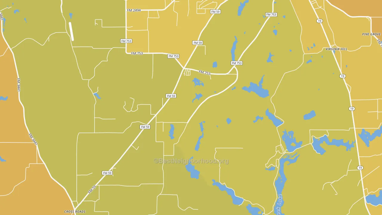 Map of the best neighborhoods in the Baxter area, with better matches in green and worse matches in red