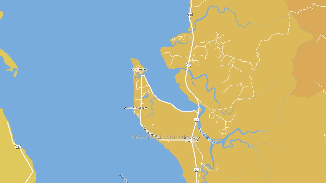 Map of the best neighborhoods in the Bay Center area, with better matches in green and worse matches in red