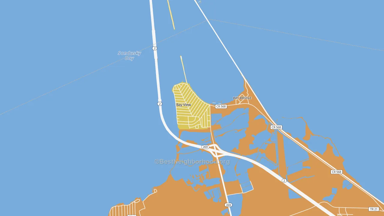 Map of the best neighborhoods in the Bay View area, with better matches in green and worse matches in red