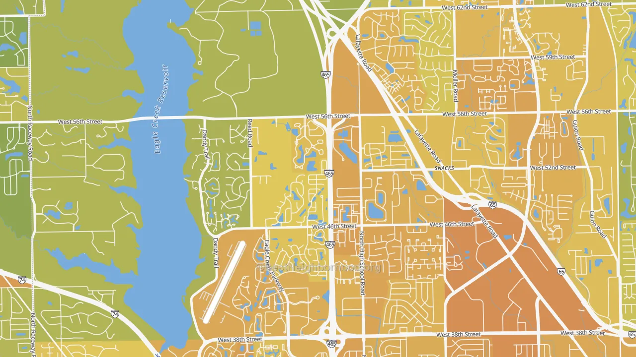 Map of the best neighborhoods in the Bayswater, Indianapolis area, with better matches in green and worse matches in red