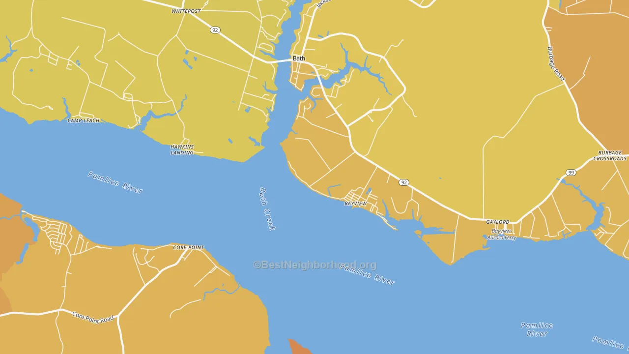 Map of the best neighborhoods in the Bayview area, with better matches in green and worse matches in red