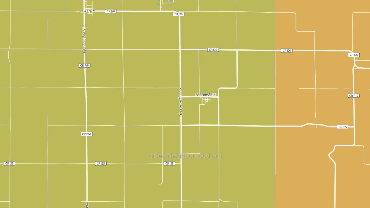 Map of the best neighborhoods in the Beaconsfield area, with better matches in green and worse matches in red