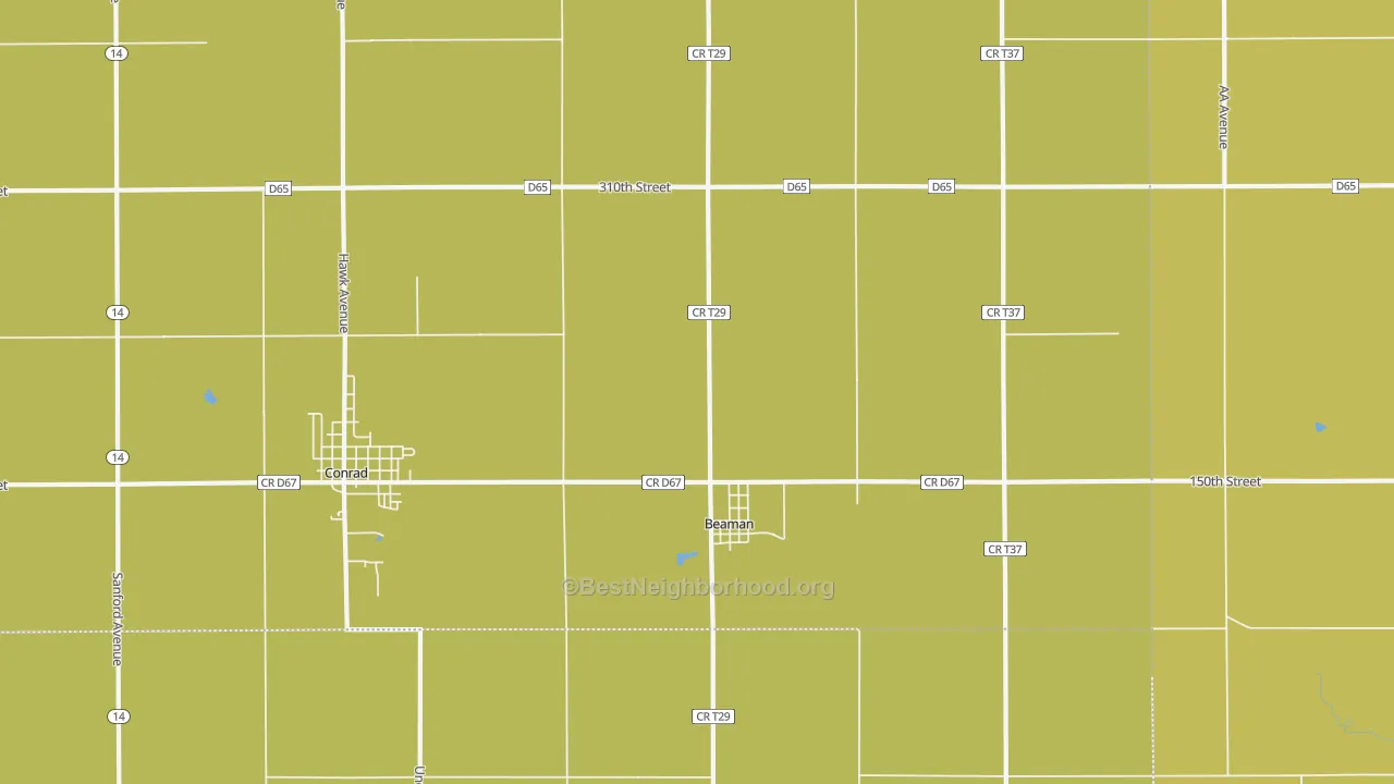 Map of the best neighborhoods in the Beaman area, with better matches in green and worse matches in red