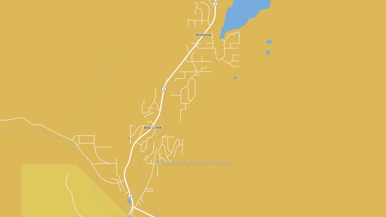 Map of the best neighborhoods in the Bear Creek area, with better matches in green and worse matches in red