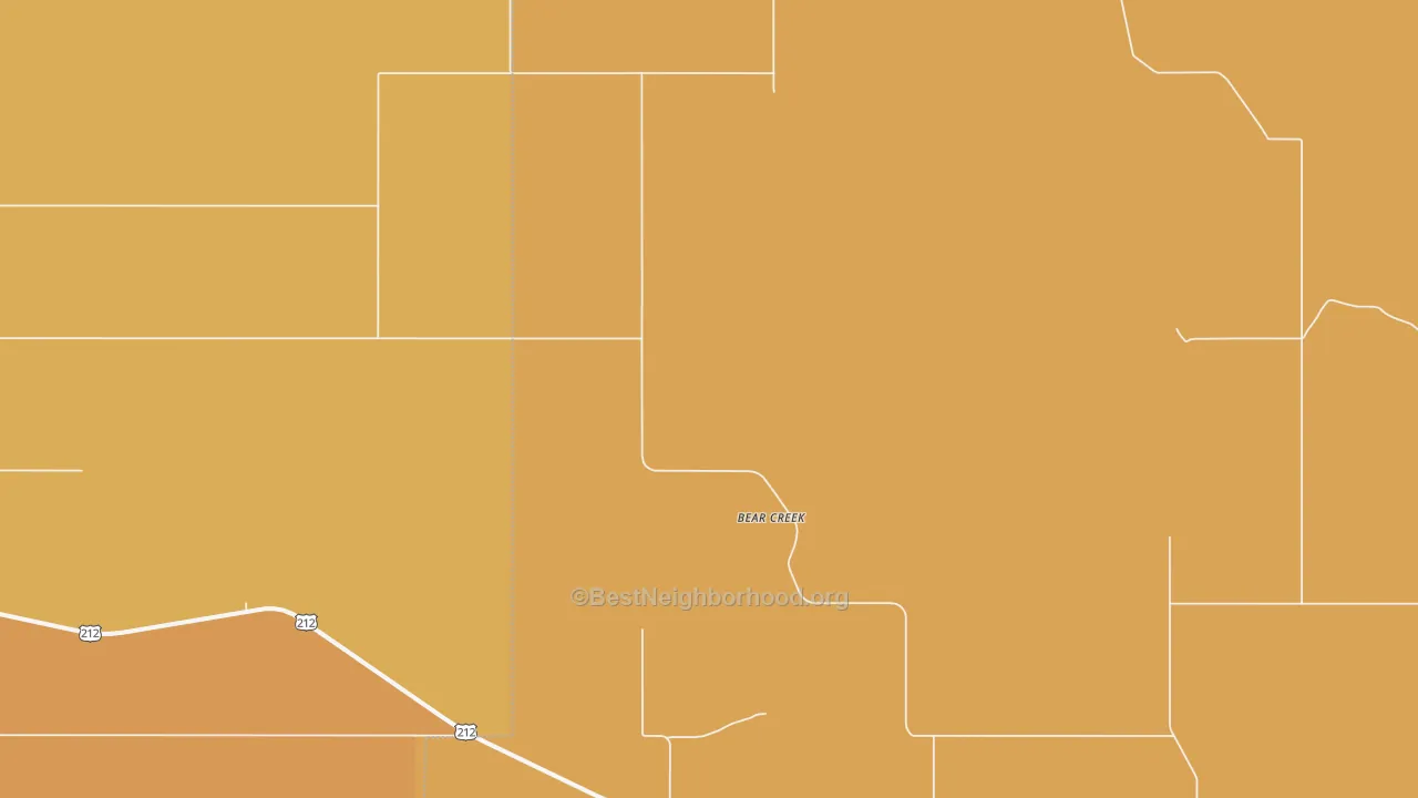 Map of the best neighborhoods in the Bear Creek area, with better matches in green and worse matches in red