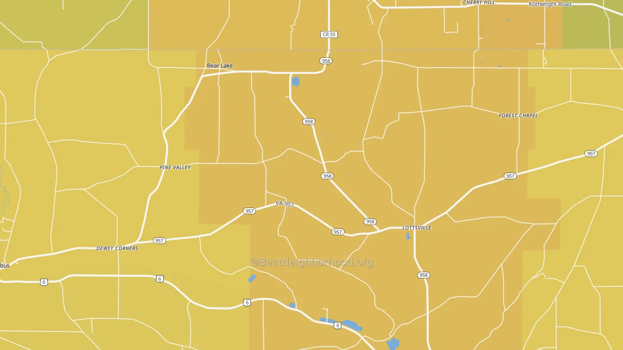 Map of the best neighborhoods in the Bear Lake area, with better matches in green and worse matches in red