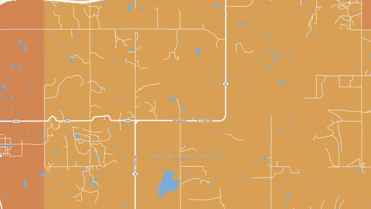 Map of the best neighborhoods in the Bearden area, with better matches in green and worse matches in red