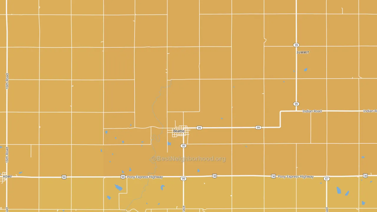 Map of the best neighborhoods in the Beattie area, with better matches in green and worse matches in red
