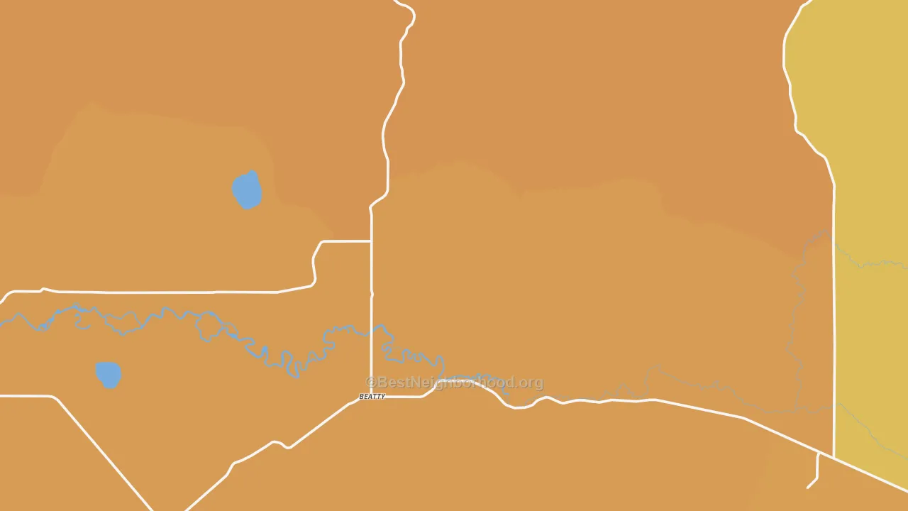 Map of the best neighborhoods in the Beatty area, with better matches in green and worse matches in red