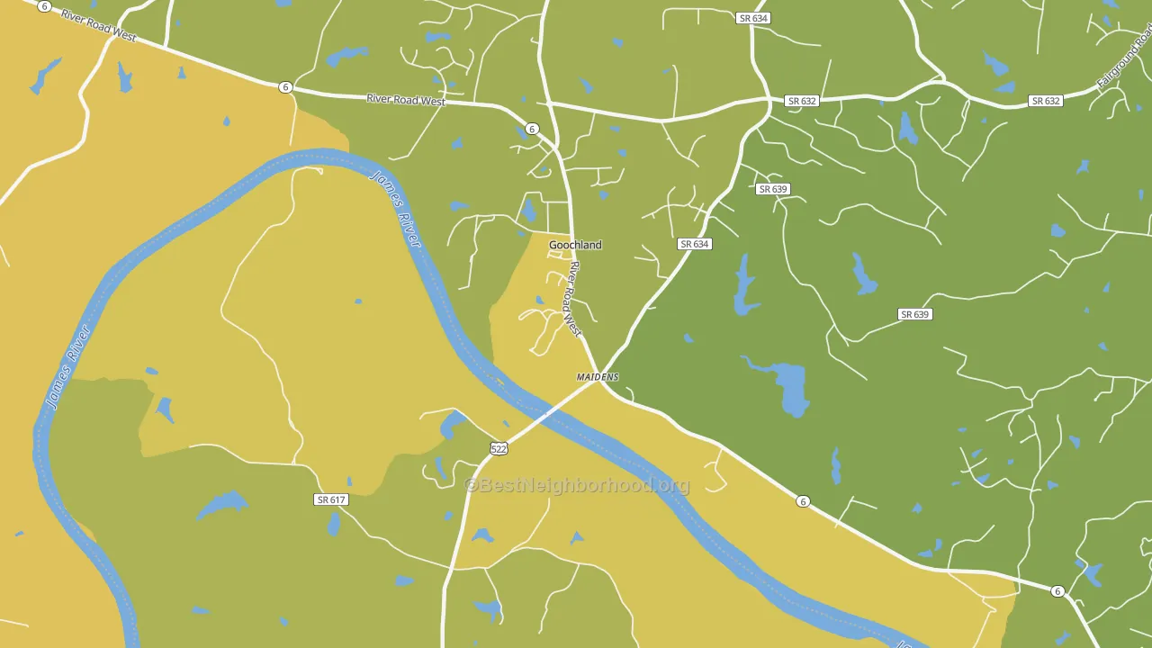 Map of the best neighborhoods in the Beaumont area, with better matches in green and worse matches in red