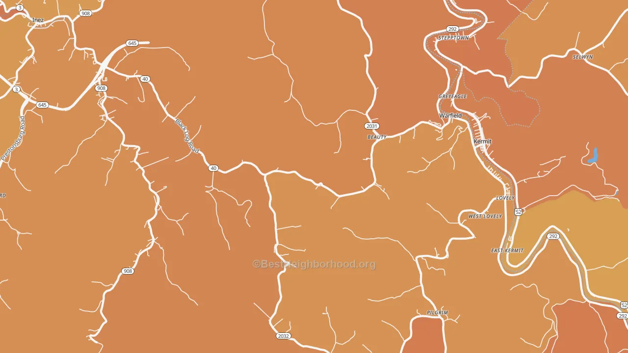 Map of the best neighborhoods in the Beauty area, with better matches in green and worse matches in red