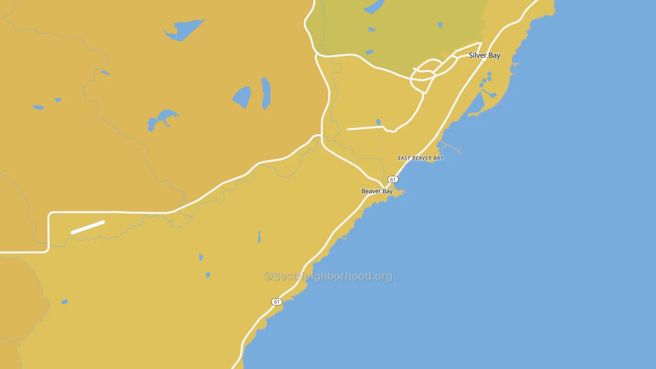Map of the best neighborhoods in the Beaver Bay area, with better matches in green and worse matches in red