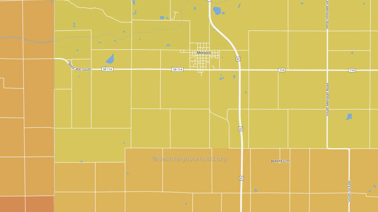 Map of the best neighborhoods in the Beaver City area, with better matches in green and worse matches in red