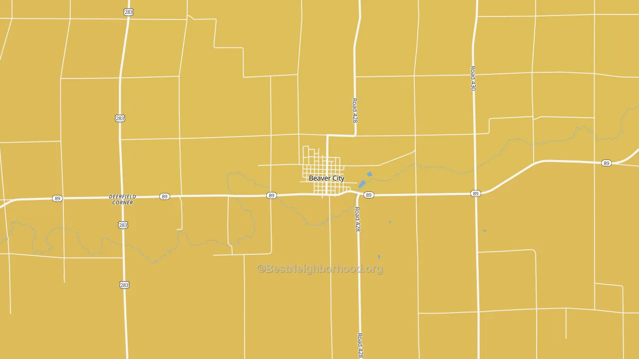 Map of the best neighborhoods in the Beaver City area, with better matches in green and worse matches in red