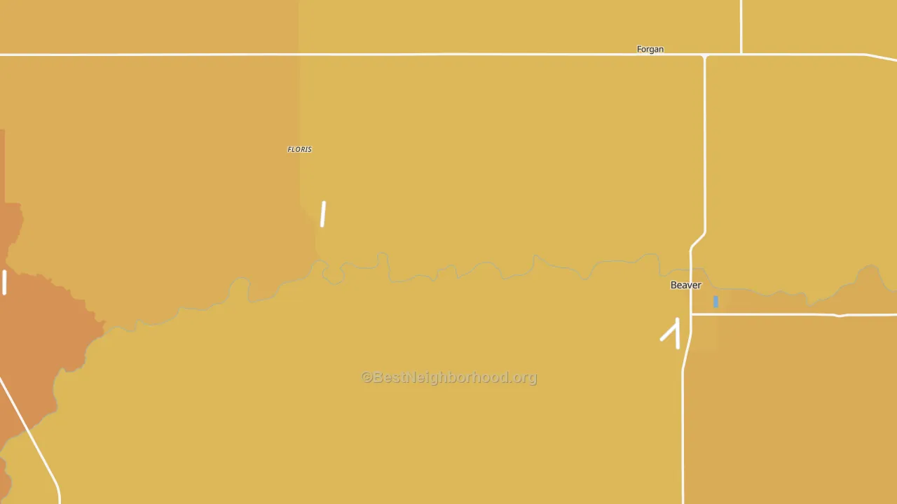 Map of the best neighborhoods in the Beaver County area, with better matches in green and worse matches in red