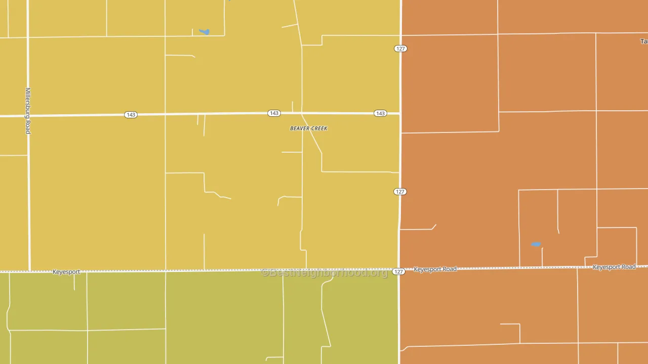 Map of the best neighborhoods in the Beaver Creek area, with better matches in green and worse matches in red
