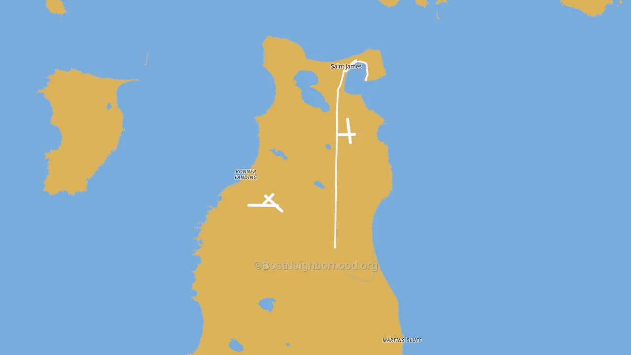Map of the best neighborhoods in the Beaver Island area, with better matches in green and worse matches in red