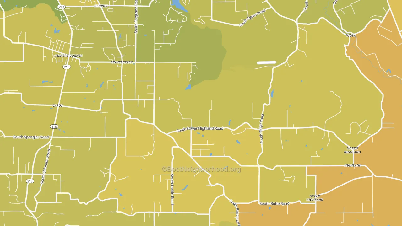 Map of the best neighborhoods in the Beavercreek area, with better matches in green and worse matches in red