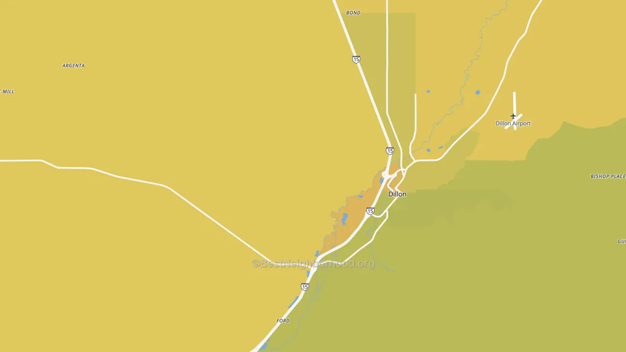 Map of the best neighborhoods in the Beaverhead County area, with better matches in green and worse matches in red