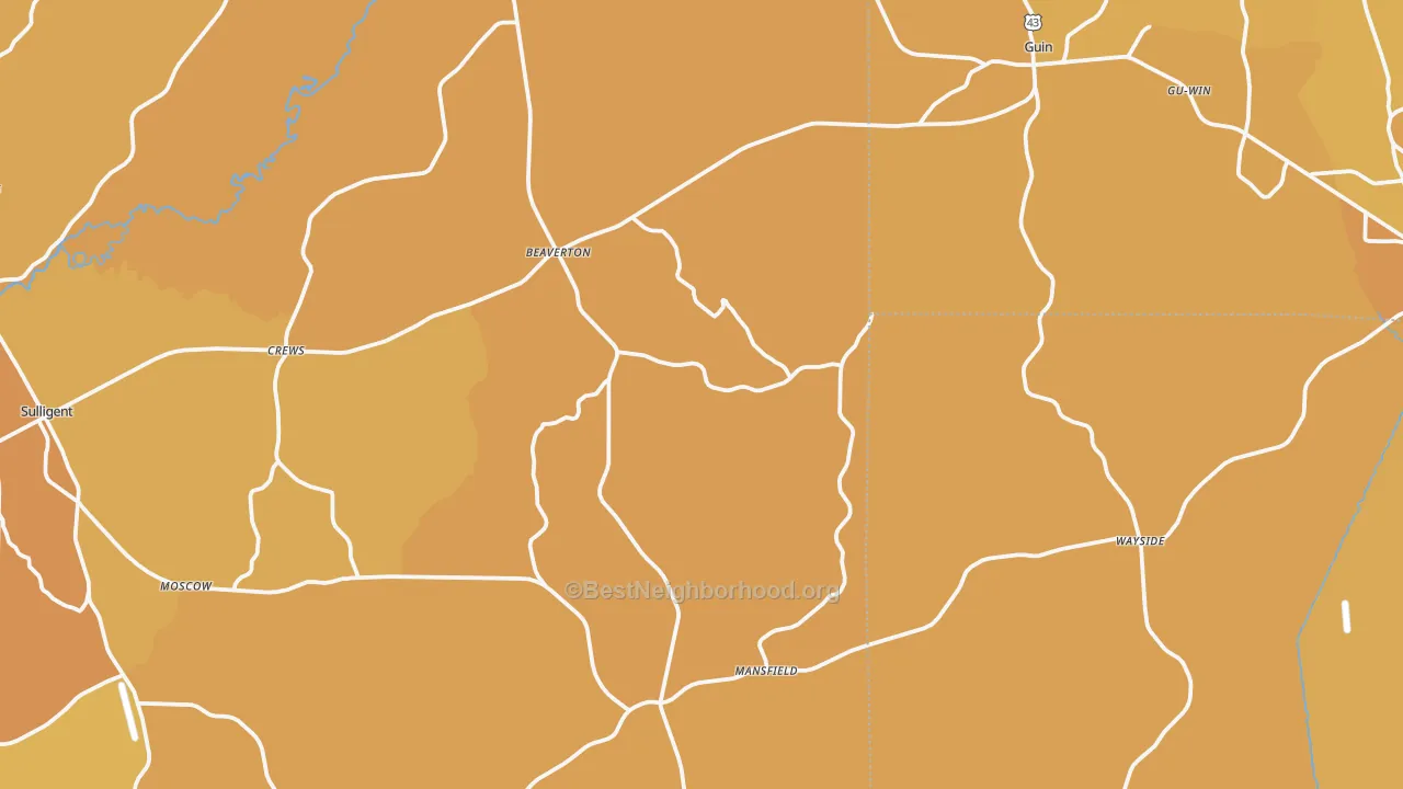 Map of the best neighborhoods in the Beaverton area, with better matches in green and worse matches in red