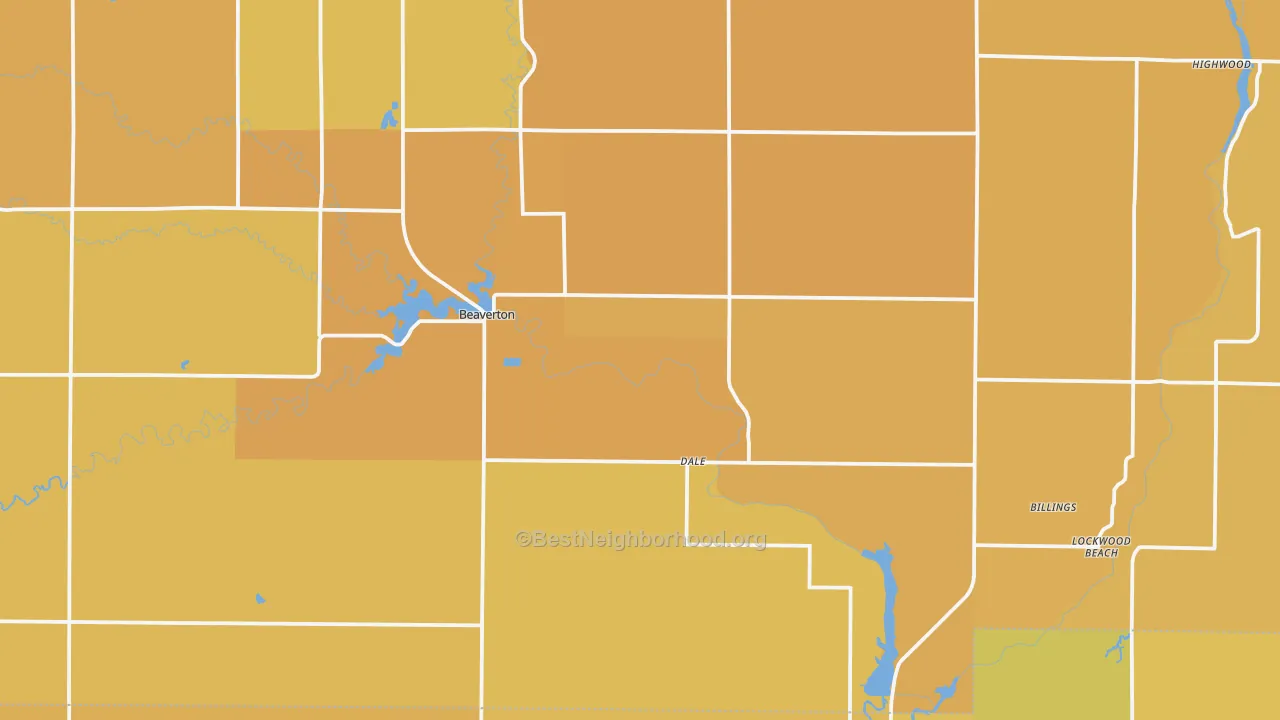 Map of the best neighborhoods in the Beaverton area, with better matches in green and worse matches in red