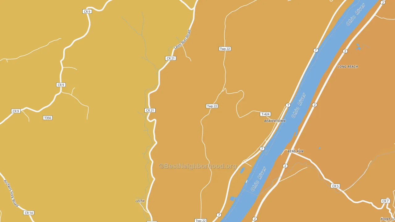 Map of the best neighborhoods in the Beavertown area, with better matches in green and worse matches in red
