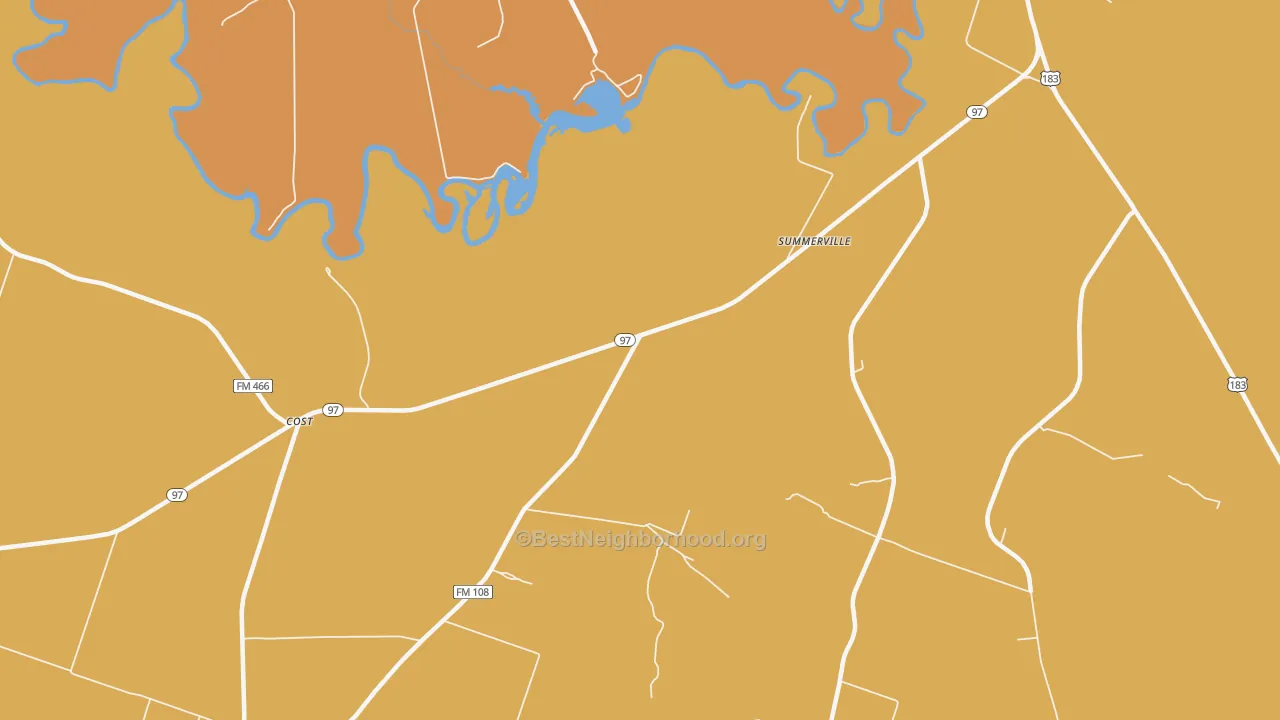 Map of the best neighborhoods in the Bebe area, with better matches in green and worse matches in red