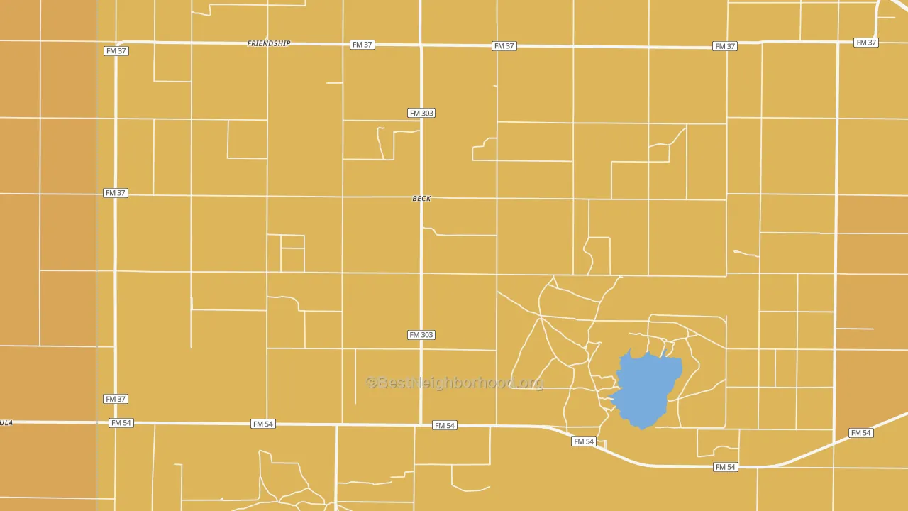 Map of the best neighborhoods in the Beck area, with better matches in green and worse matches in red