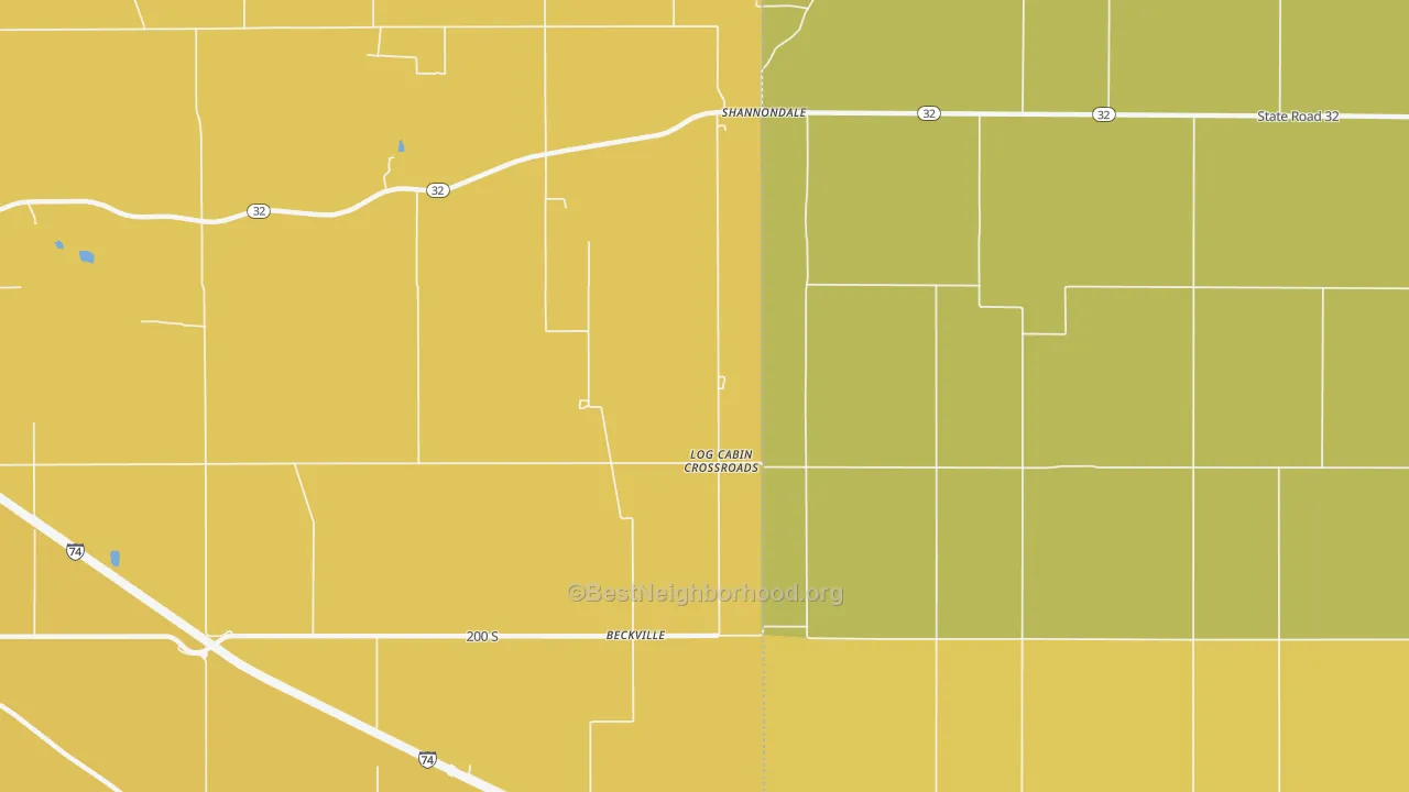 Map of the best neighborhoods in the Beckville area, with better matches in green and worse matches in red