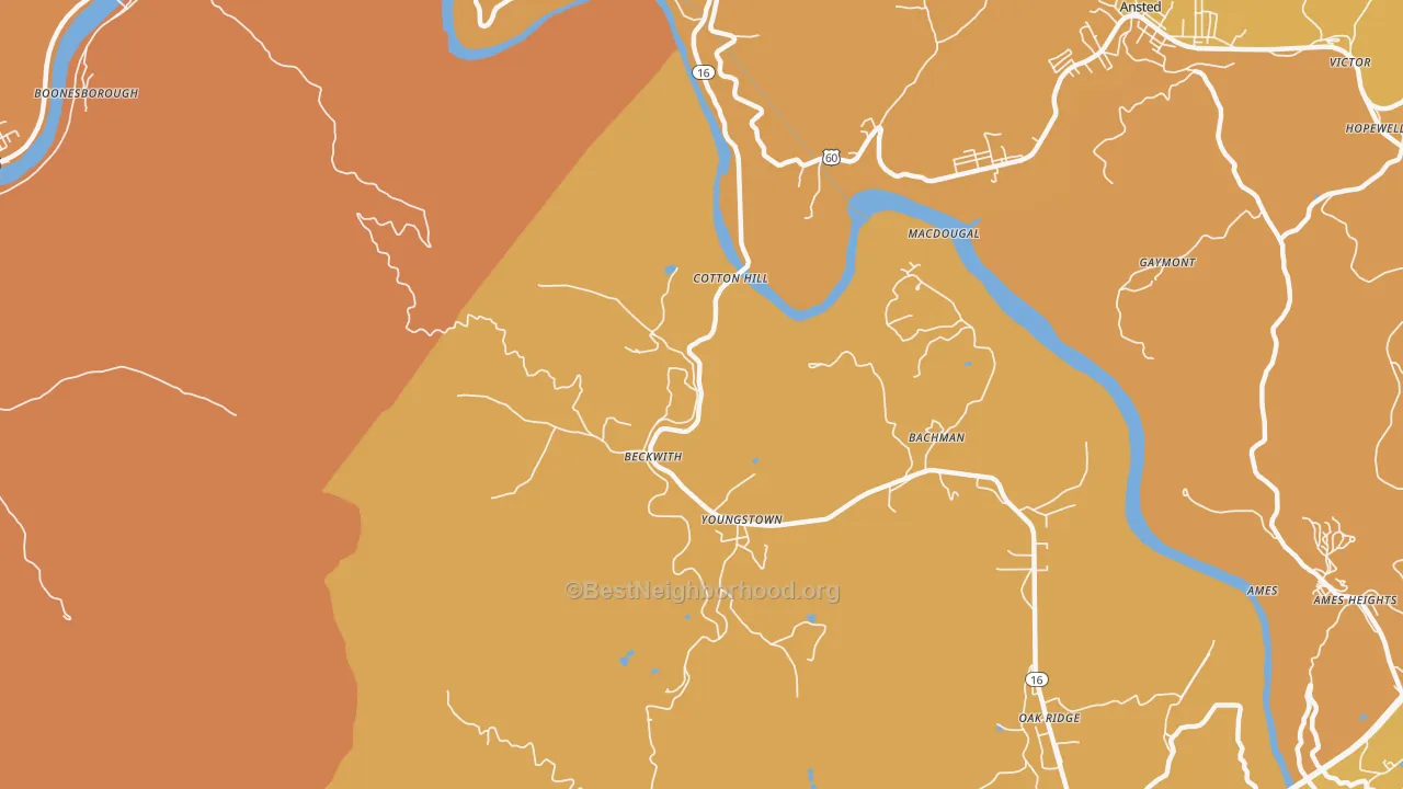 Map of the best neighborhoods in the Beckwith area, with better matches in green and worse matches in red