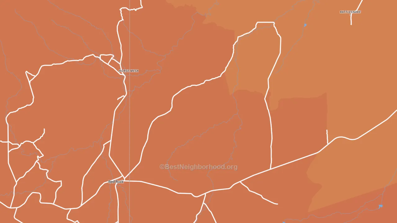 Map of the best neighborhoods in the Beclabito area, with better matches in green and worse matches in red