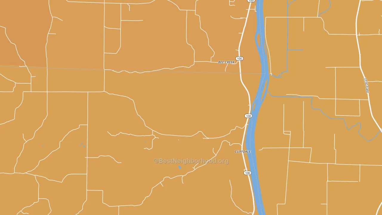 Map of the best neighborhoods in the Bee Creek area, with better matches in green and worse matches in red