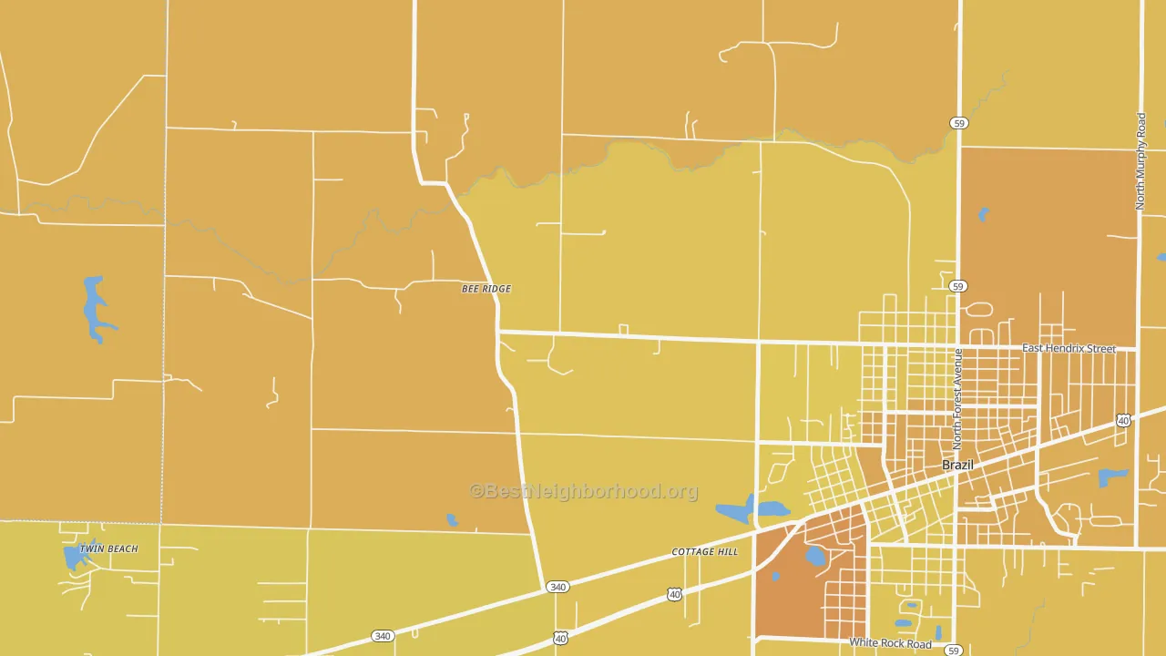 Map of the best neighborhoods in the Bee Ridge area, with better matches in green and worse matches in red