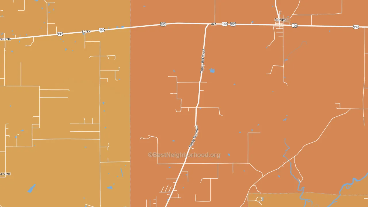 Map of the best neighborhoods in the Bel area, with better matches in green and worse matches in red