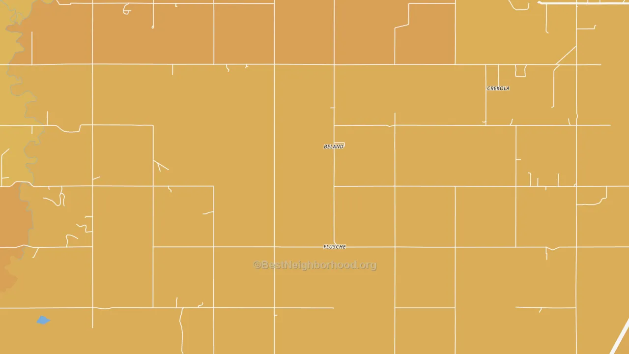 Map of the best neighborhoods in the Beland area, with better matches in green and worse matches in red