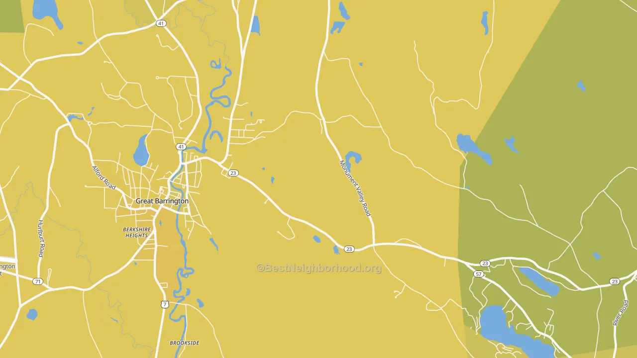 Map of the best neighborhoods in the Belcher Square area, with better matches in green and worse matches in red