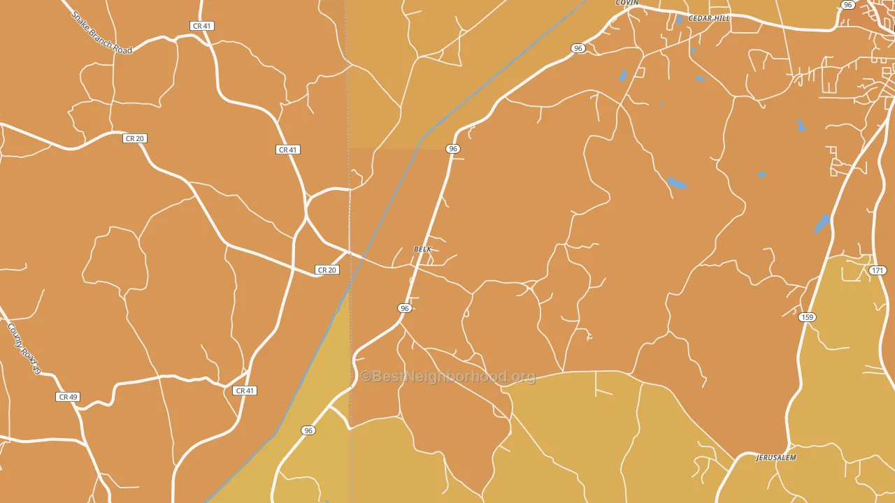 Map of the best neighborhoods in the Belk area, with better matches in green and worse matches in red