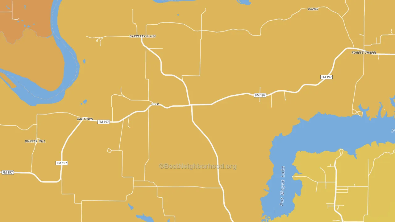 Map of the best neighborhoods in the Belk area, with better matches in green and worse matches in red