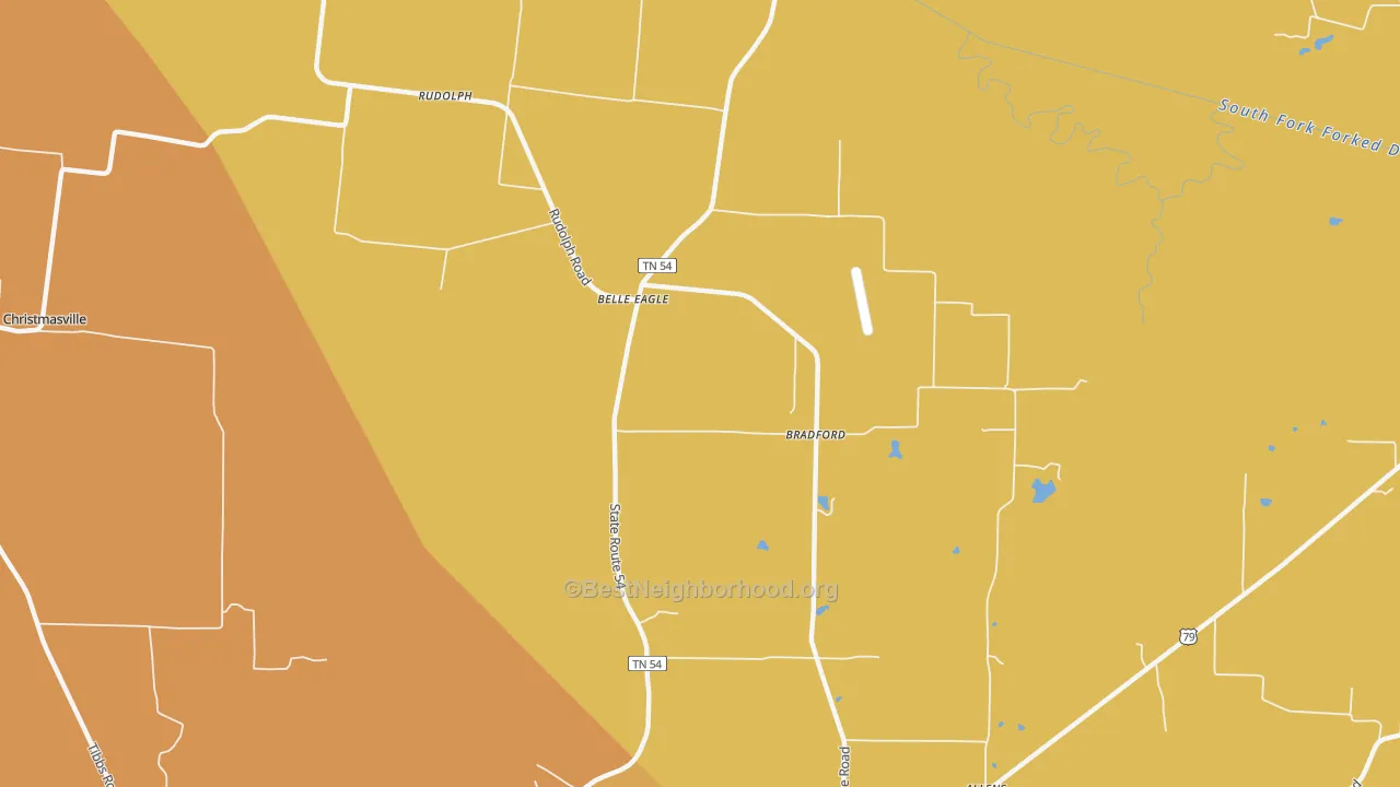 Map of the best neighborhoods in the Belle Eagle area, with better matches in green and worse matches in red
