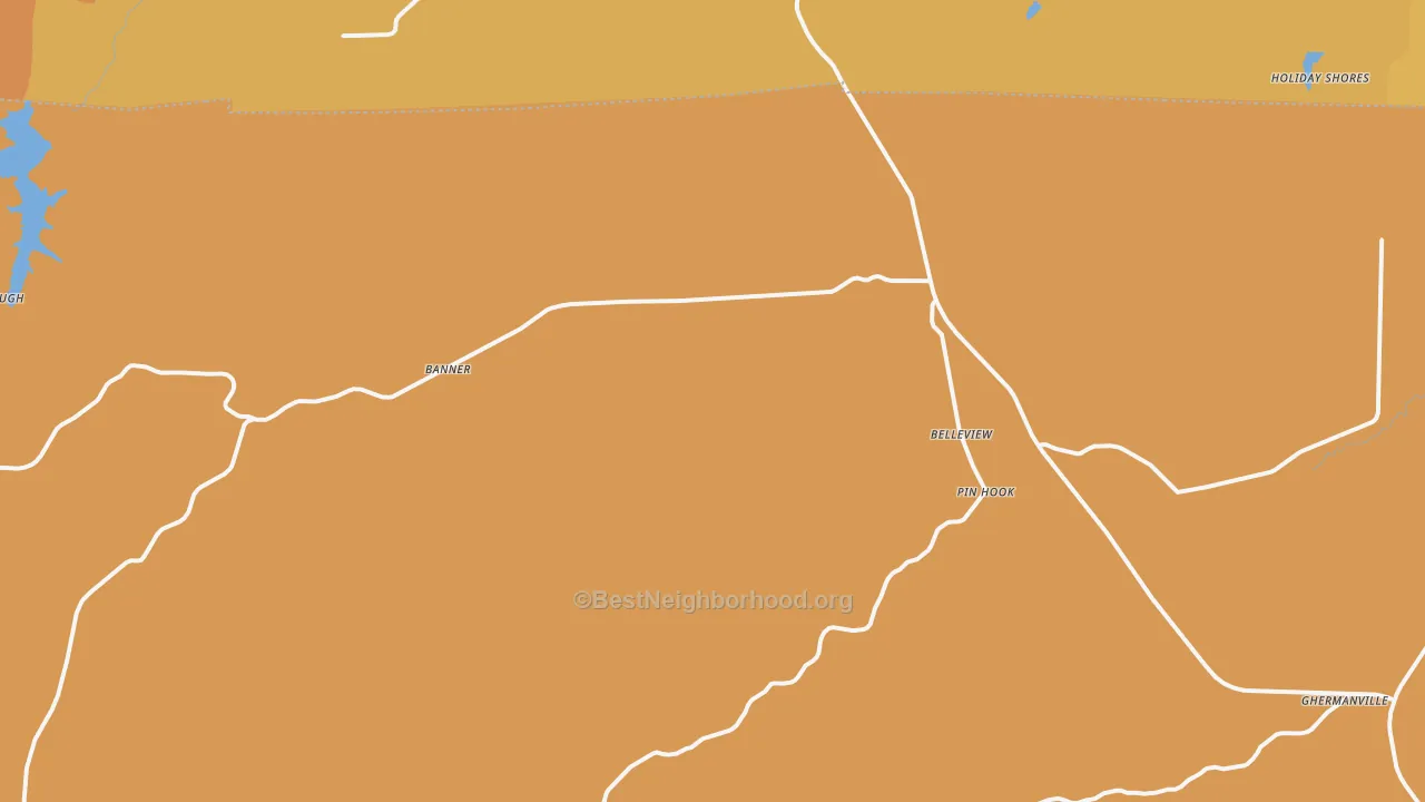 Map of the best neighborhoods in the Belleview area, with better matches in green and worse matches in red