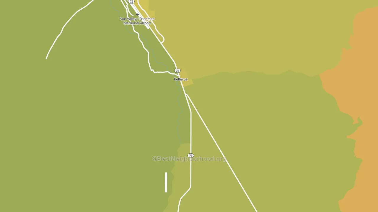 Map of the best neighborhoods in the Bellevue area, with better matches in green and worse matches in red
