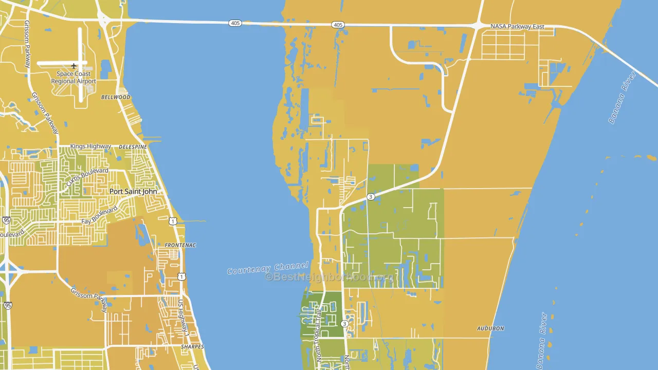 Map of the best neighborhoods in the Bellwood area, with better matches in green and worse matches in red