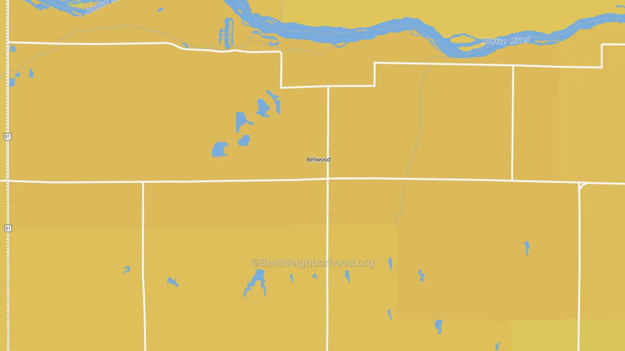 Map of the best neighborhoods in the Bellwood area, with better matches in green and worse matches in red