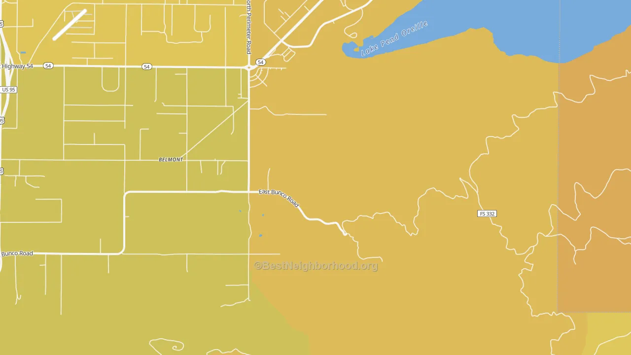 Map of the best neighborhoods in the Belmont area, with better matches in green and worse matches in red