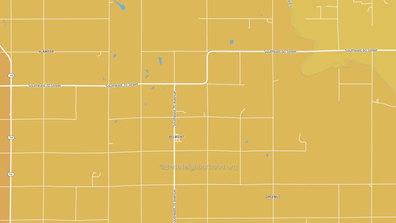 Map of the best neighborhoods in the Belmont area, with better matches in green and worse matches in red