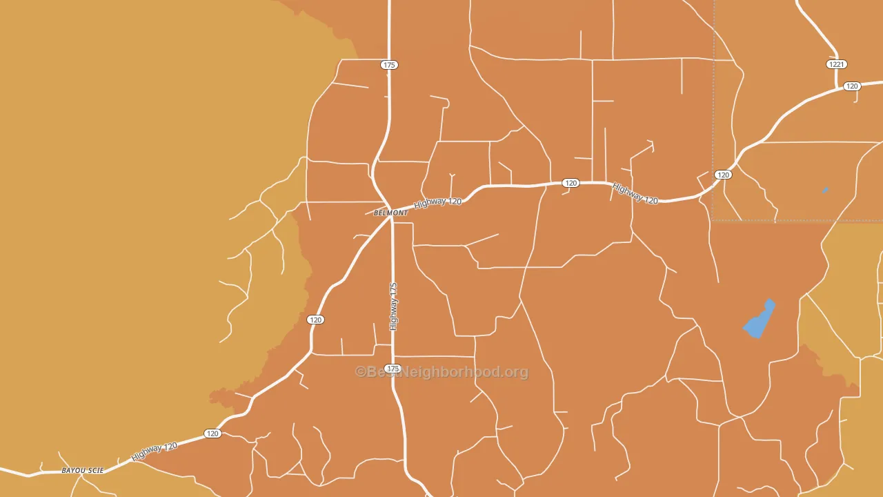 Map of the best neighborhoods in the Belmont area, with better matches in green and worse matches in red