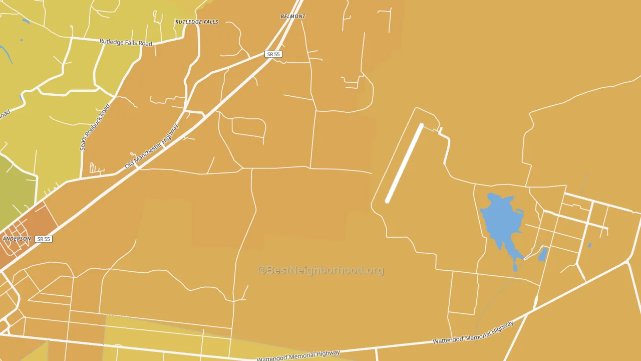 Map of the best neighborhoods in the Belmont area, with better matches in green and worse matches in red
