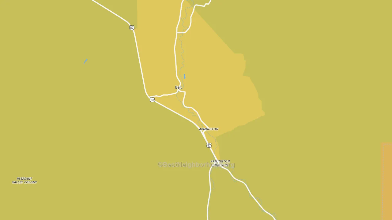 Map of the best neighborhoods in the Belt area, with better matches in green and worse matches in red